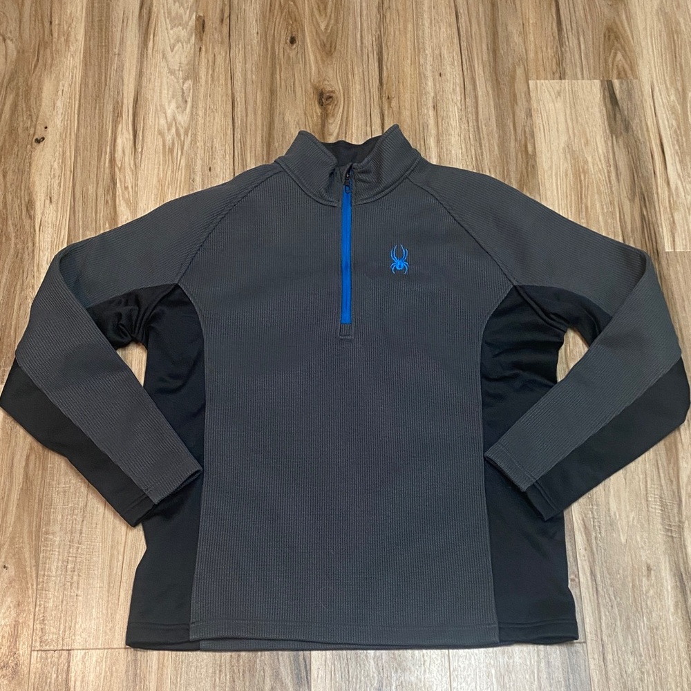 SPYDER TECHNICAL WAFFLE QUARTER ZIP BLACK GRAY MENS SZ XL